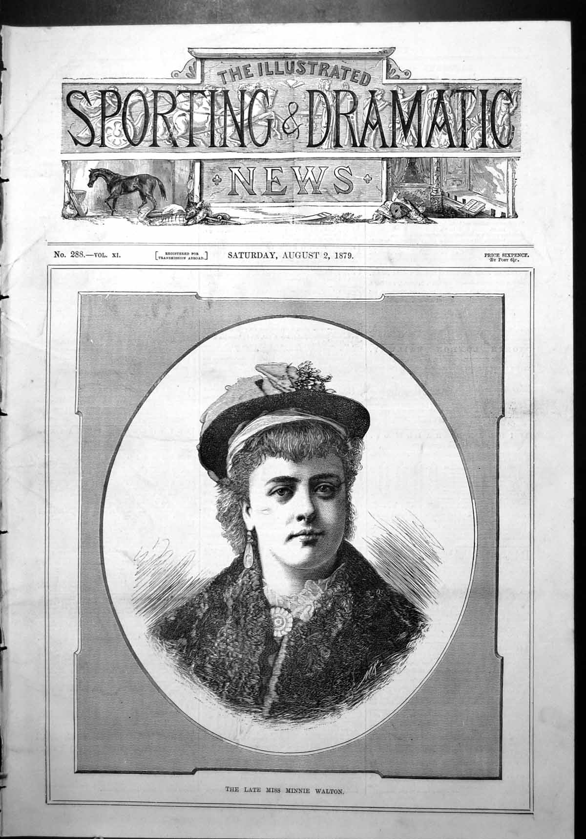 Old Late Miss Minnie Walton Frontispiece Portrait Fur Jacket Brooch 1879 19th