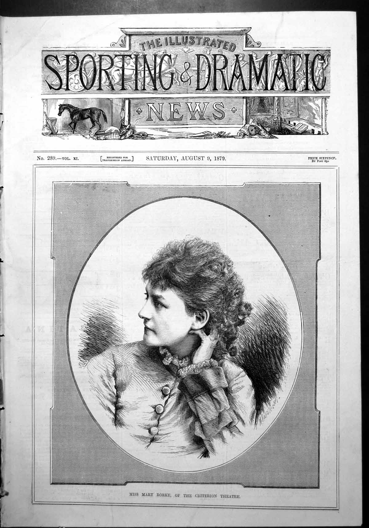 Antique Print Miss Mary Rorke Criterion Theatre Frontispiece Portrait 1879 19th