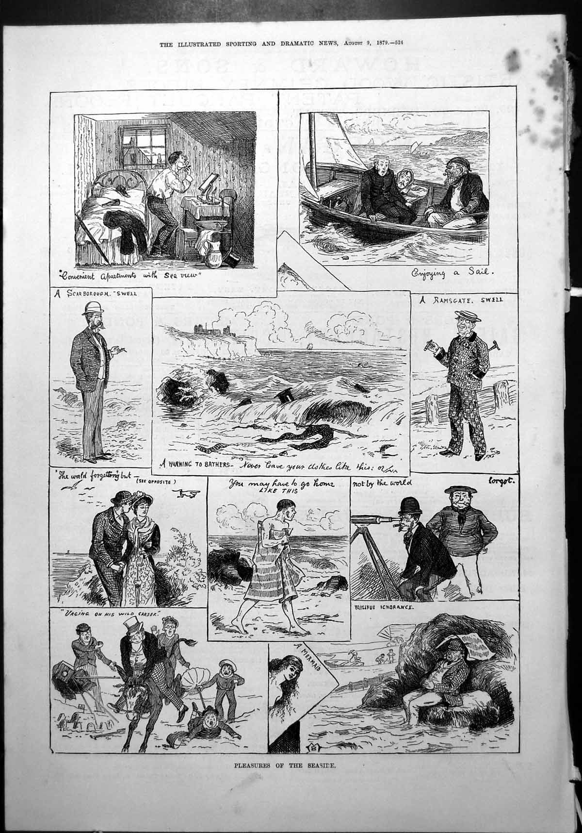Old Homourous Pleasures Seaside Apartments Sailing Clothes Shore 1879 Victorian