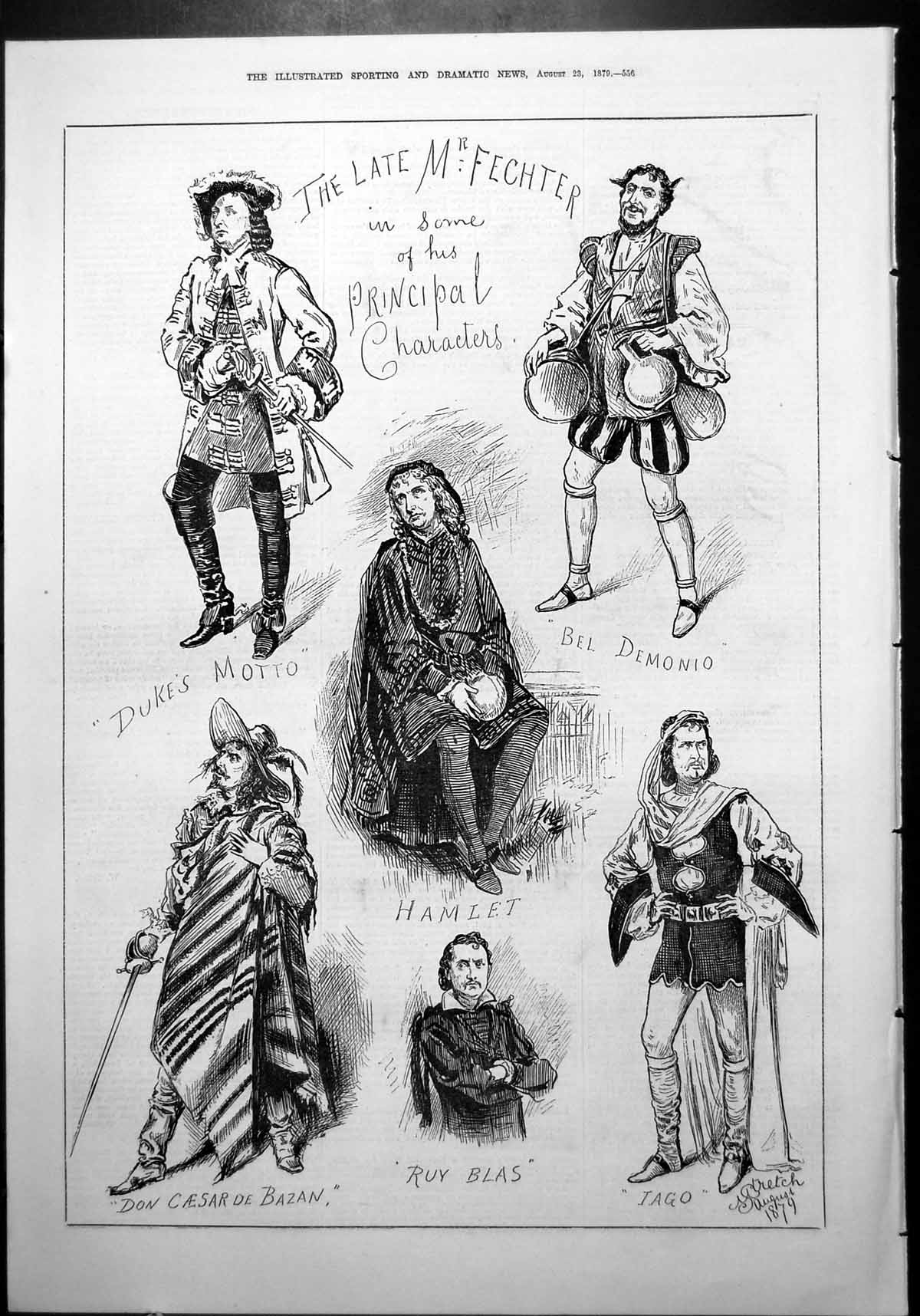 Old Late Mr Fechter Principal Characters Hamlet Iago Bel Demonio 1879 Victorian