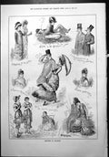 Old Print Sketches Brighton Windy Parasol Health Restored Sandwiches 1879 19th