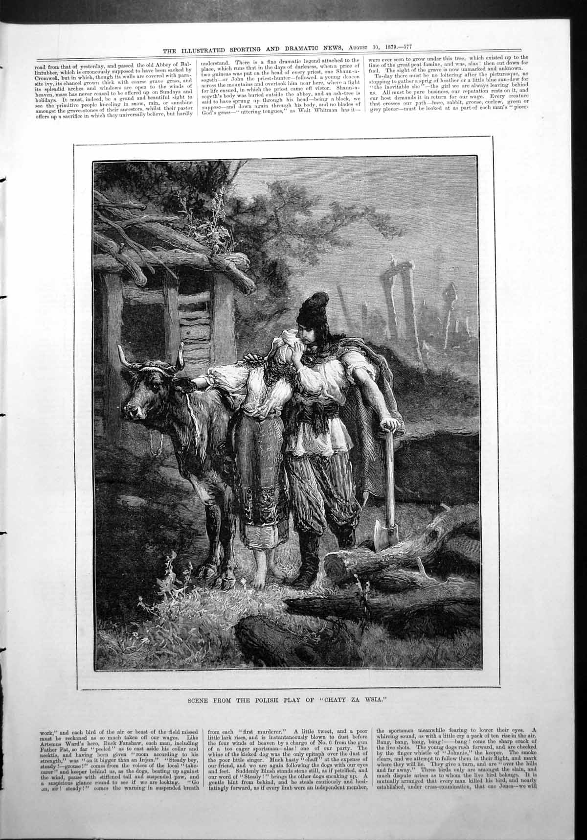 Old Polish Play Chaty Za Wsia Scene Woodsman Oxen Peasant Woman 1879 Victorian