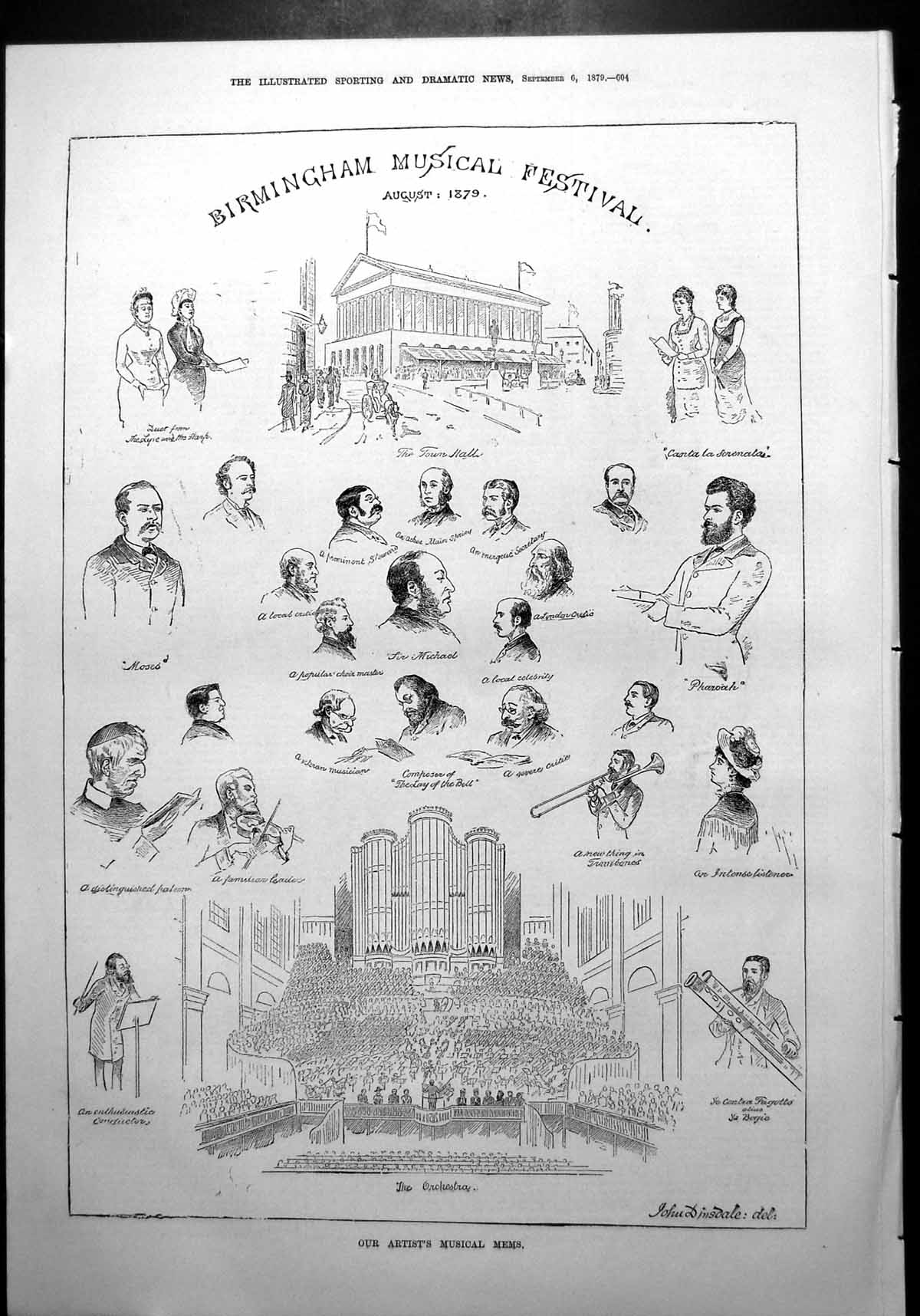 Antique Print Birmingham Musical Festival Orchestra Town Hall Composer 1879