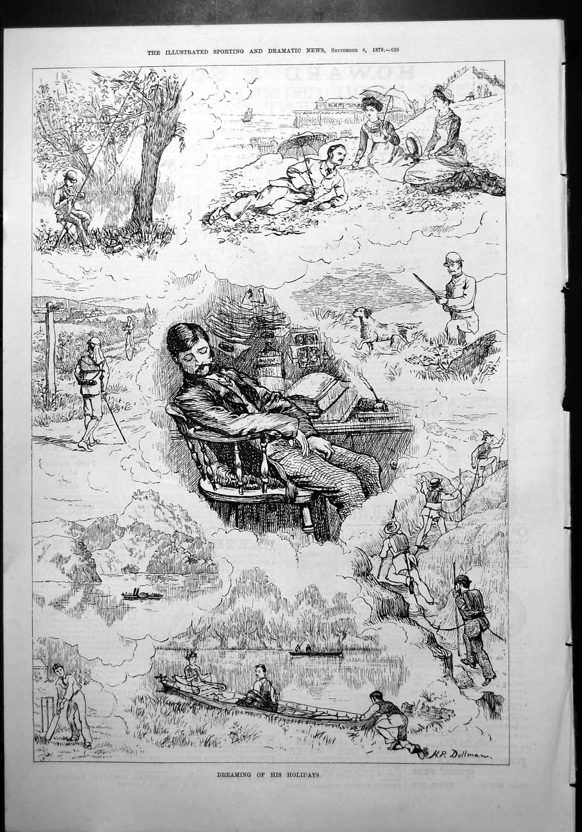 Old Dreaming Holidays Fishing Ladies Travel Hunting Boating Cricket 1879 19th