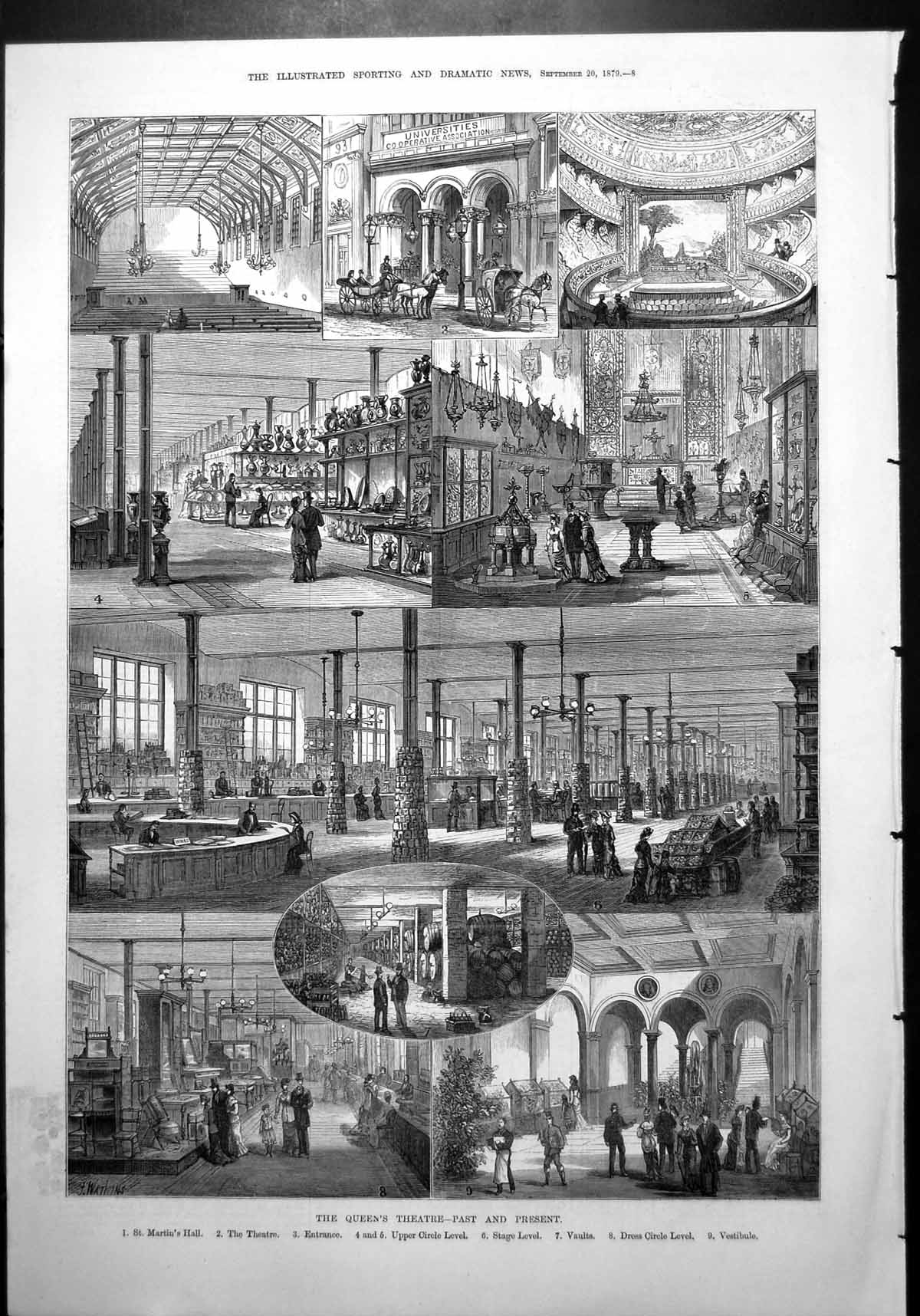 Old Print Queen'S Theatre Past Present St Martin'S Hall Upper Circle Stage 1879
