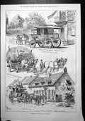 Antique Print Brussels Waterloo Coach Hotel Des Colonnes Watering Team 1879