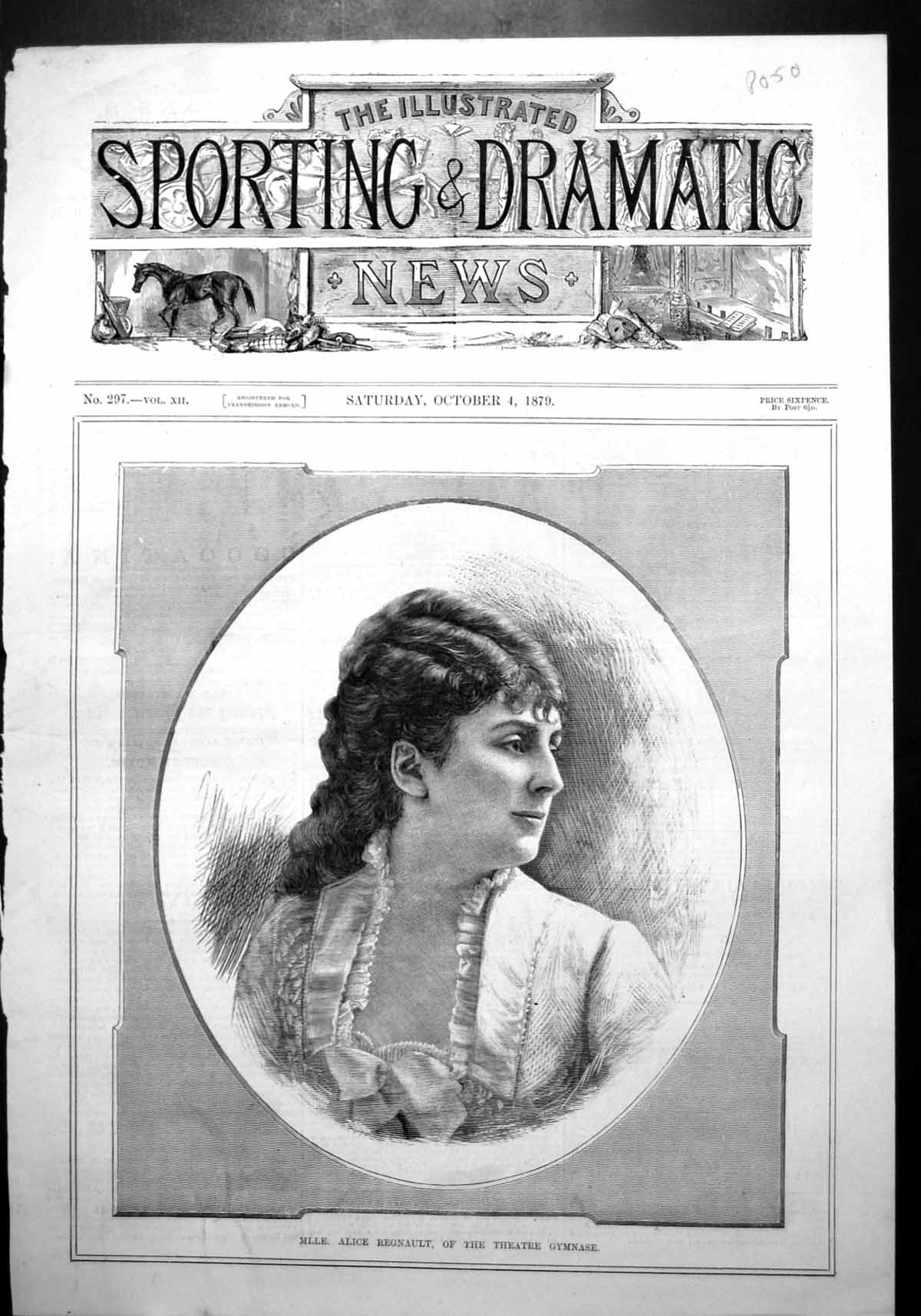 Old Print Mlle Alice Regnault Theatre Gymnase Frontispiece Portrait 1879 19th