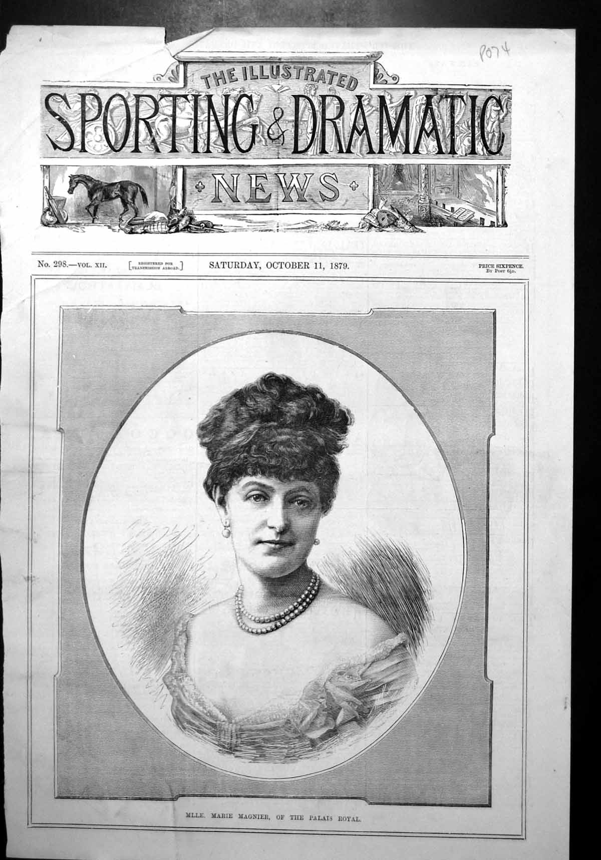 Print Mlle Marie Magnier Palais Royal Frontispiece Portrait Pearls Lady 1879