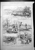 Old Gudgeon Fishing Thames Lady Cousin Lunch Boat Lilies Tea Two 1879 Victorian