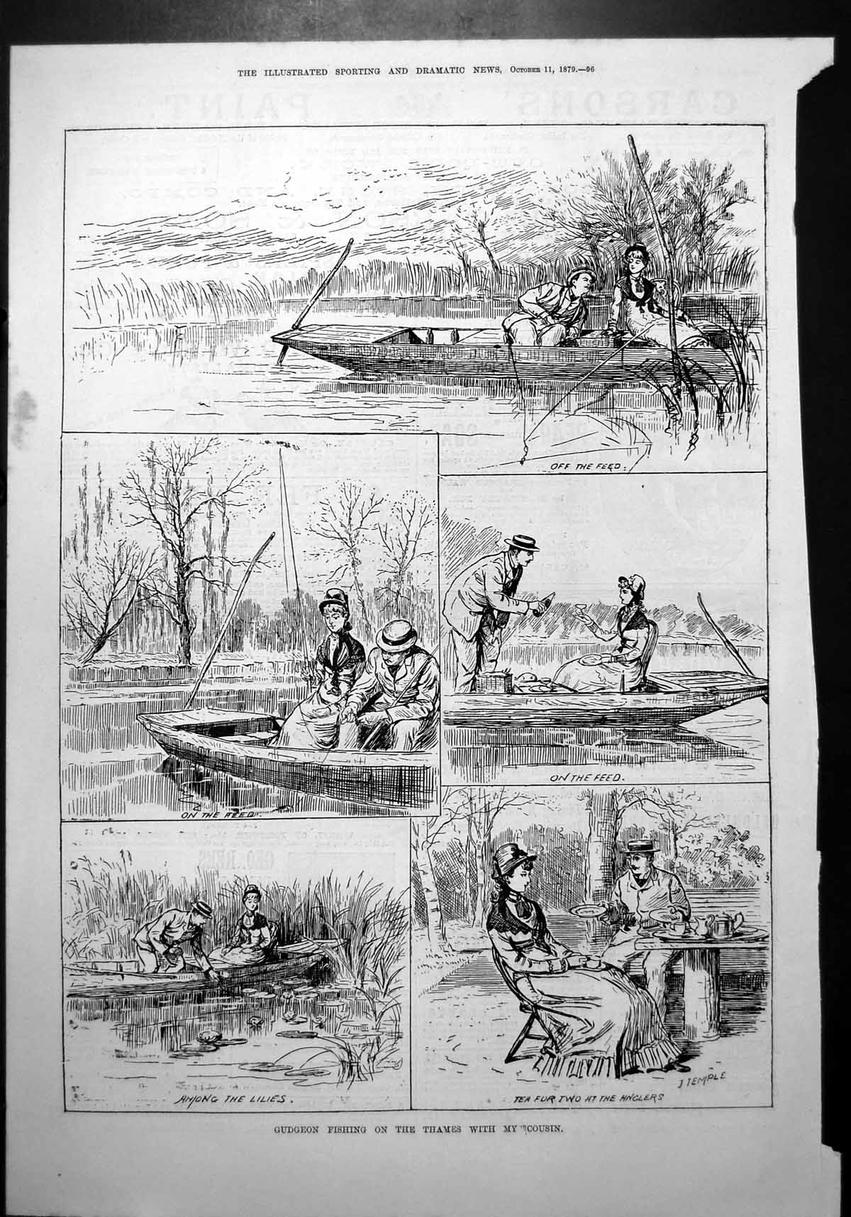 Old Gudgeon Fishing Thames Lady Cousin Lunch Boat Lilies Tea Two 1879 Victorian
