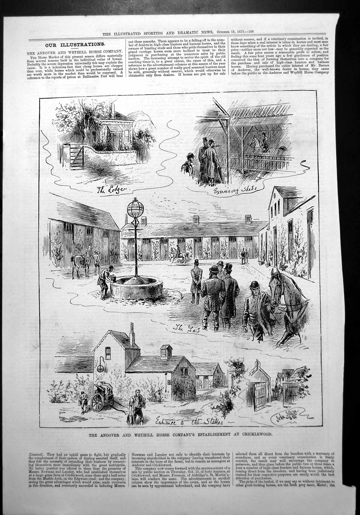 Old Print Andover Weyhill Horse Company'S Establishment Stables Yard 1879 19th