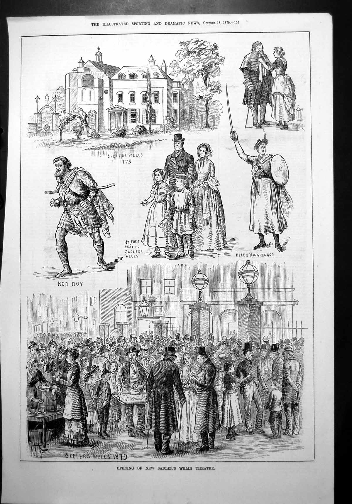 Old Print Opening New Sadler'S Wells Theatre Rob Roy 1779 Macgreggor 1879 18th