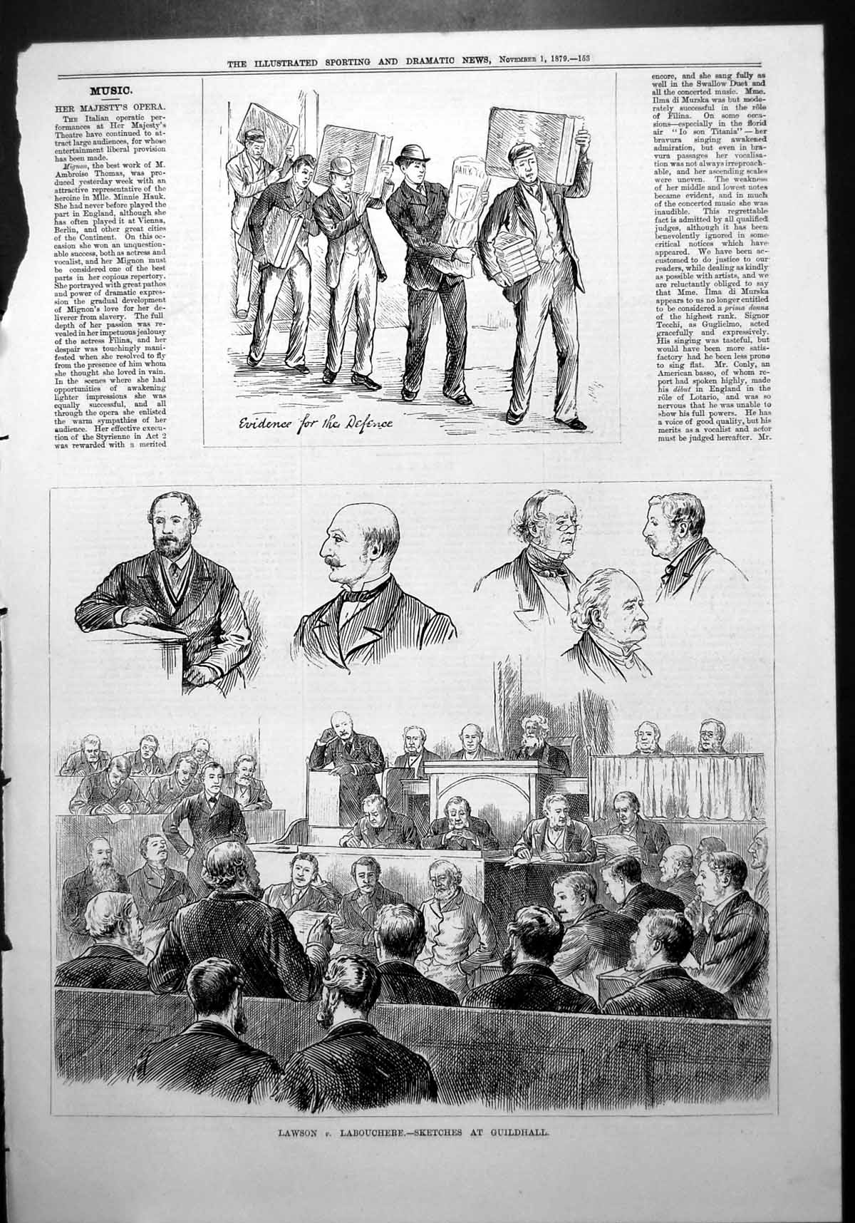 Old Print Lawson V Labouchere Sketches Court Case Guildhall Defence 1879 19th