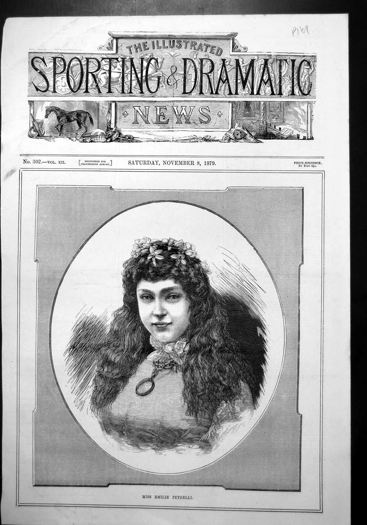 Old Miss Emilie Petrelli Portrait Frontispiece Long Hair Necklace 1879 19th