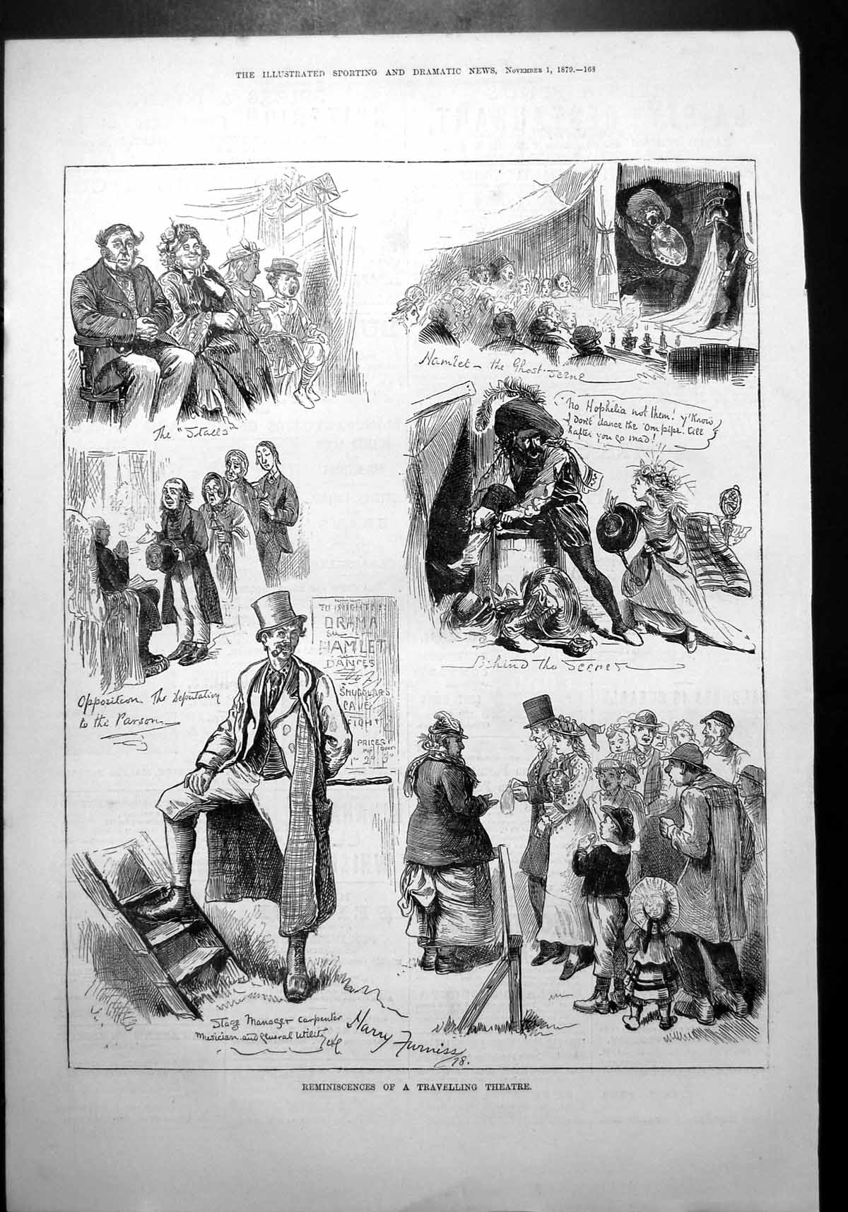Old Reminiscences Travelling Theatre Hamlet Stage Manager Furniss 1879 19th
