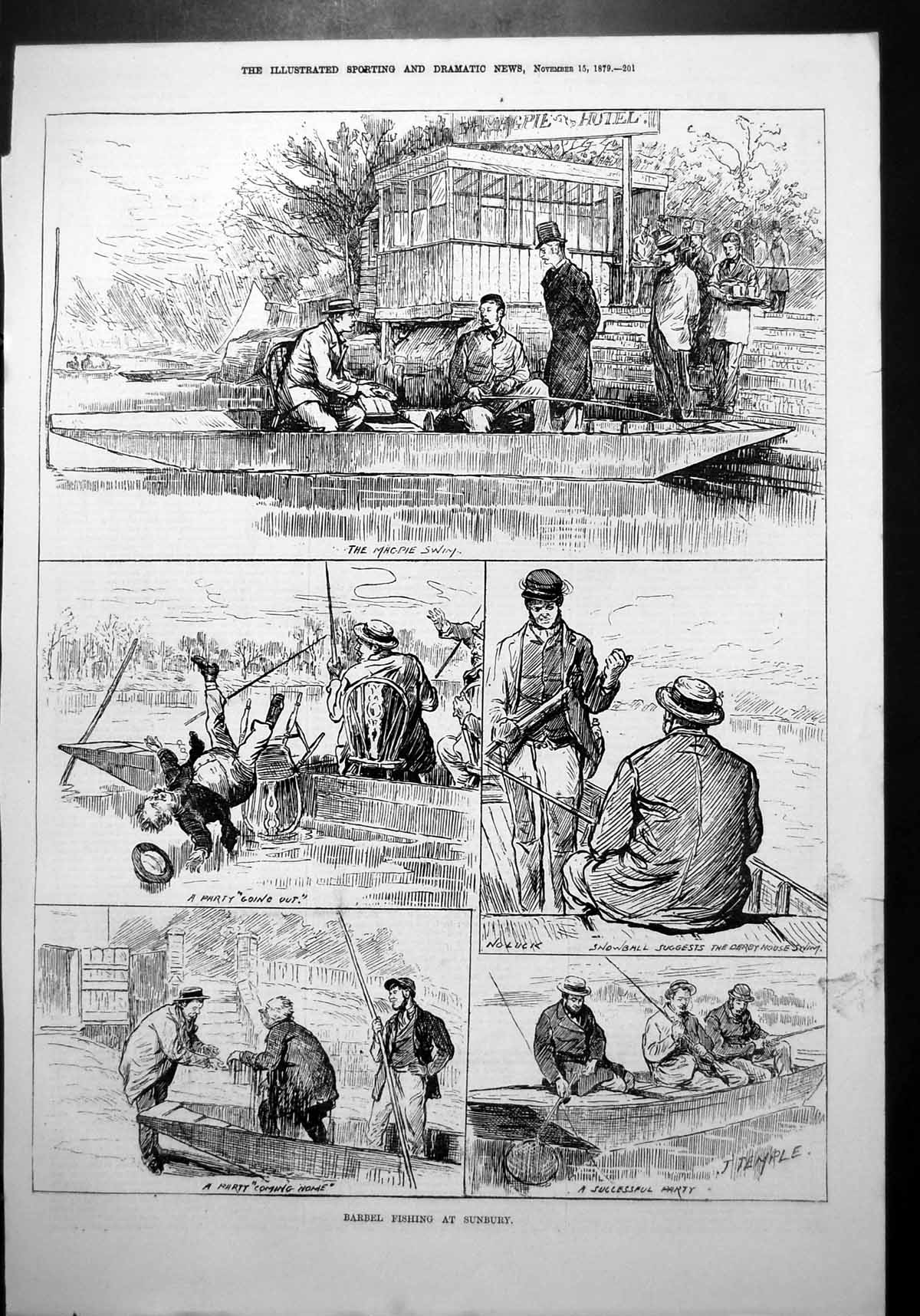 Old Barbel Fishing Sunbury Magpie Swim Derby House Successful Party 1879 19th
