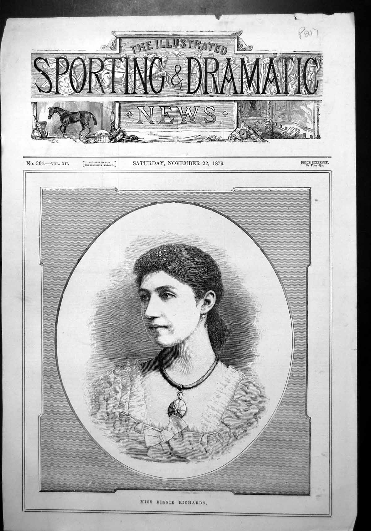 Old Miss Bessie Richards Frontispiece Portrait Lace Edged Dress Bow 1879 19th