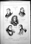Old Print Dramatist Portraits Dibdin Hunt J Sheridan Knowles Others 1879 19th
