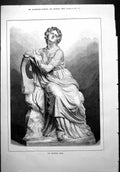 Antique Old Print The Mourning Muse Sculture Robed Female Sandals Seated 1879