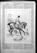 Old Print Careful Crossing Water Man Astride Horse Top Hat Sturgiss 1879 19th