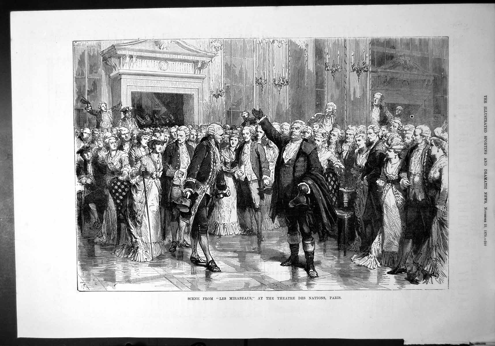 Old Scene Les Mirabeaus Theatre Des Nations Paris Wigged Gentlemen 1879 19th
