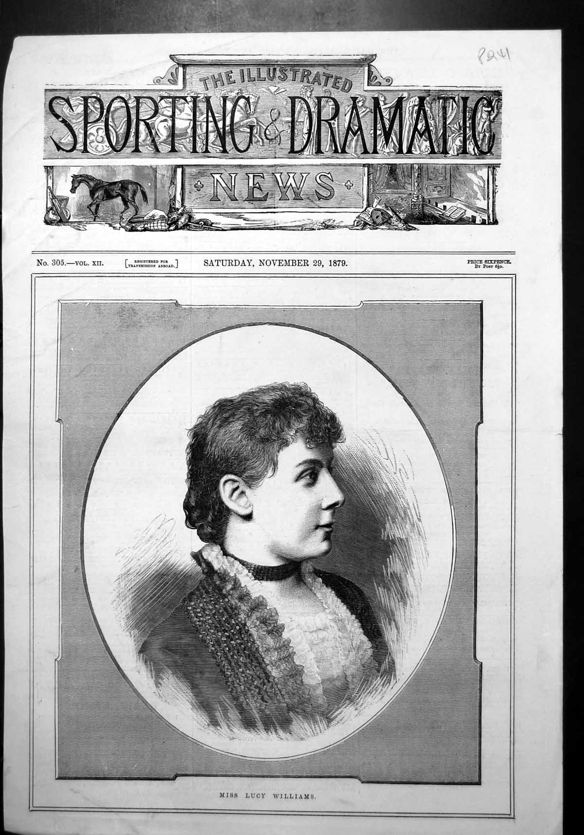 Print Miss Lucy Williams Portrait Frontispiece Braided Dress Lace Edged 1879