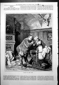 Antique Print Falstaff Mrs Ford Costume Drama Panelled Room Wood Floor 1879