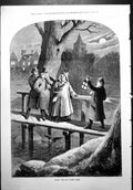 Antique Print Seeing Folks Home Lantern Light Church Houses Owl Bridge 1879