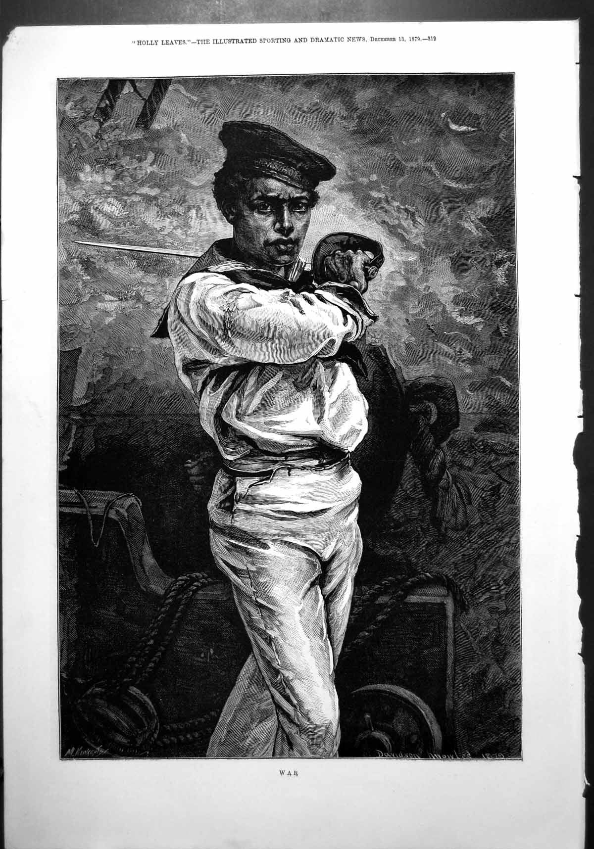 Old War Davidson Knowles Sailor Aboard Ship Sword Uniform Black 1879 Victorian