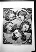 Old Print First Christmas Carol From Painting PrMintrop Girl Angels 1879 19th