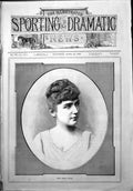 Old Print Miss Marie Engle Portrait Frontispiece Dress Initials M.K. 1887 19th