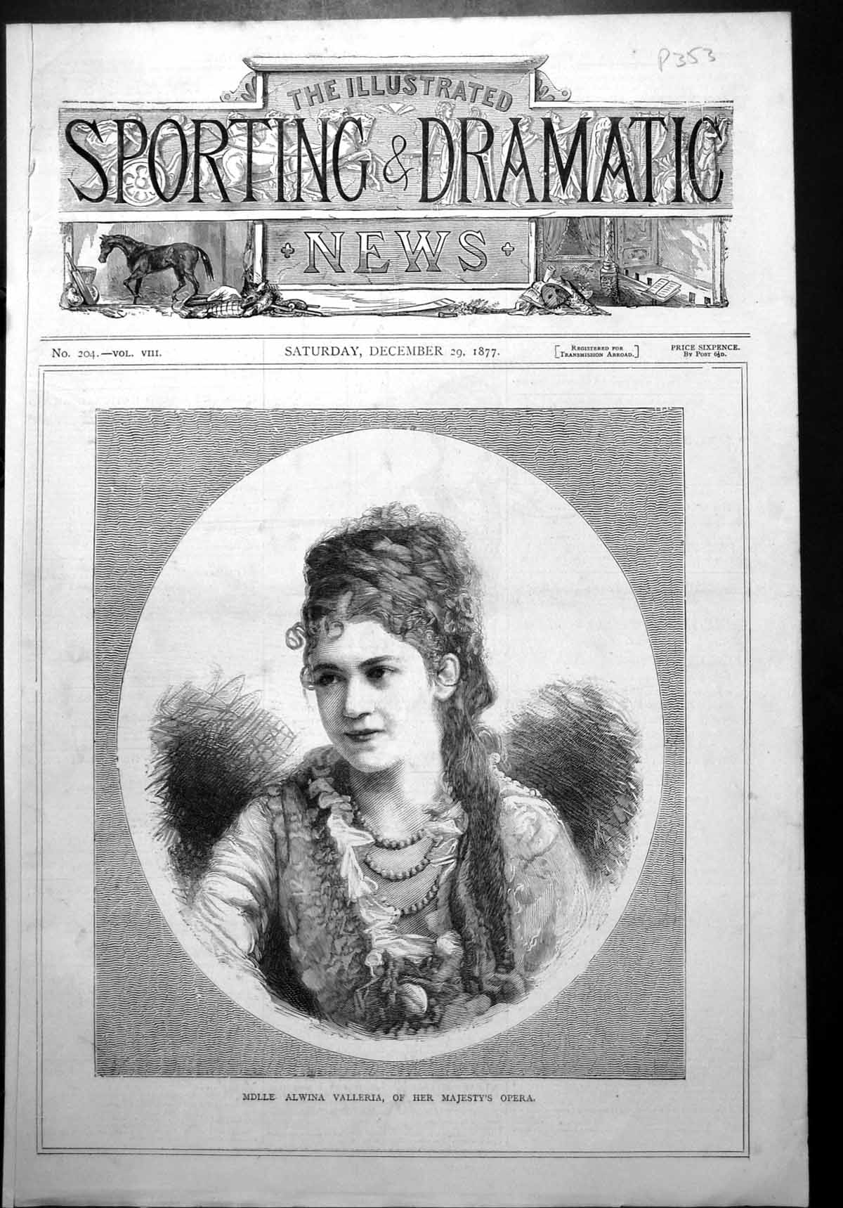 Old Mdlle Alwina Valleria Her Majesty'S Opera Frontispiece Portrait