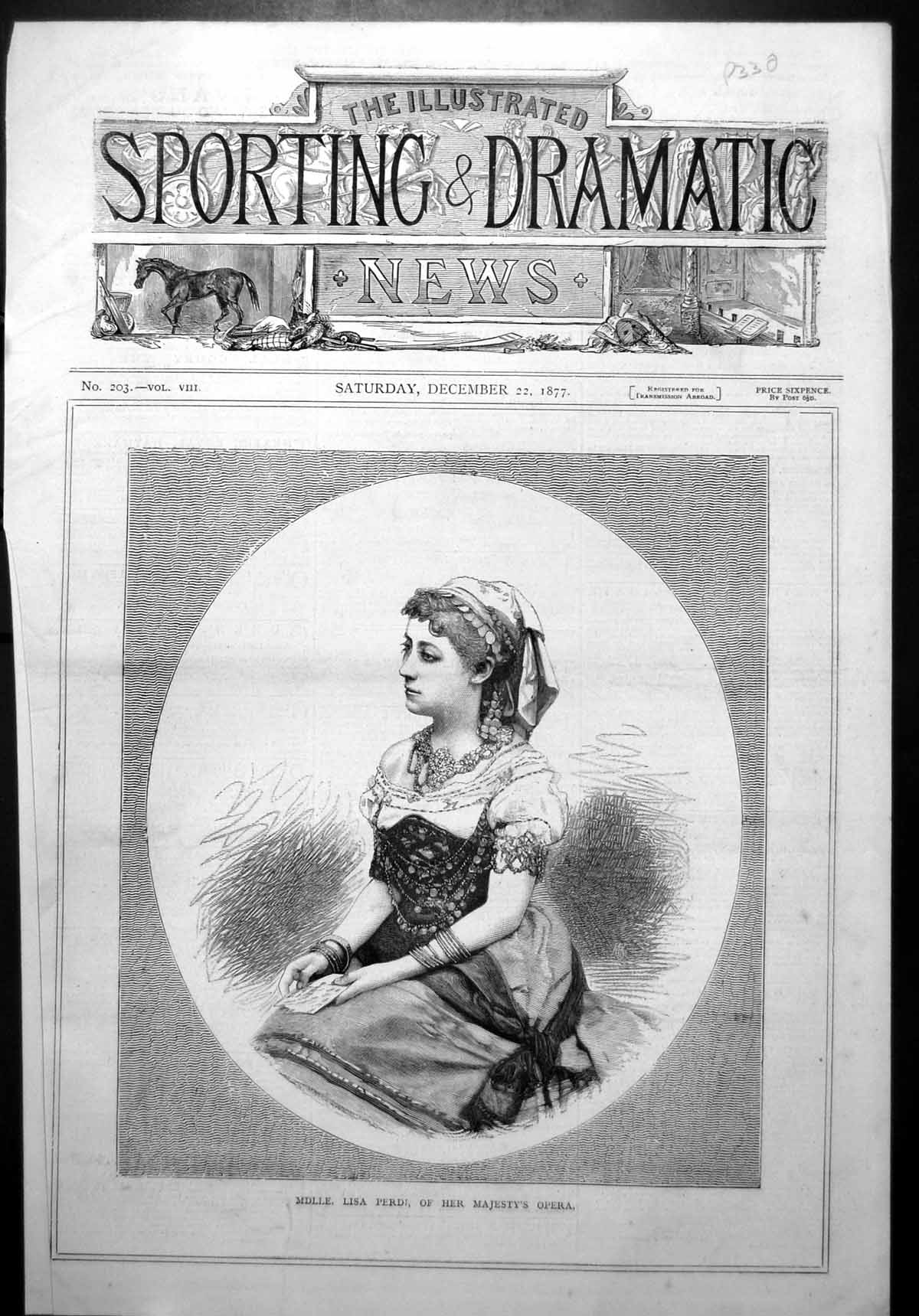 Old Mdlle Lisa Perdi Her Majest'S Opera Frontispiece Study Oval 1877 Victorian