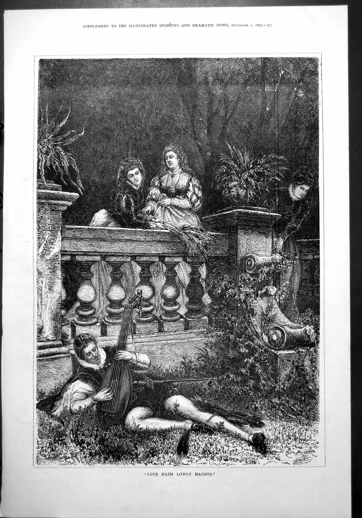 Old Love Hath Lowly Haunts Minstrel Garden Ladies Balcony Foliage 187 Victorian