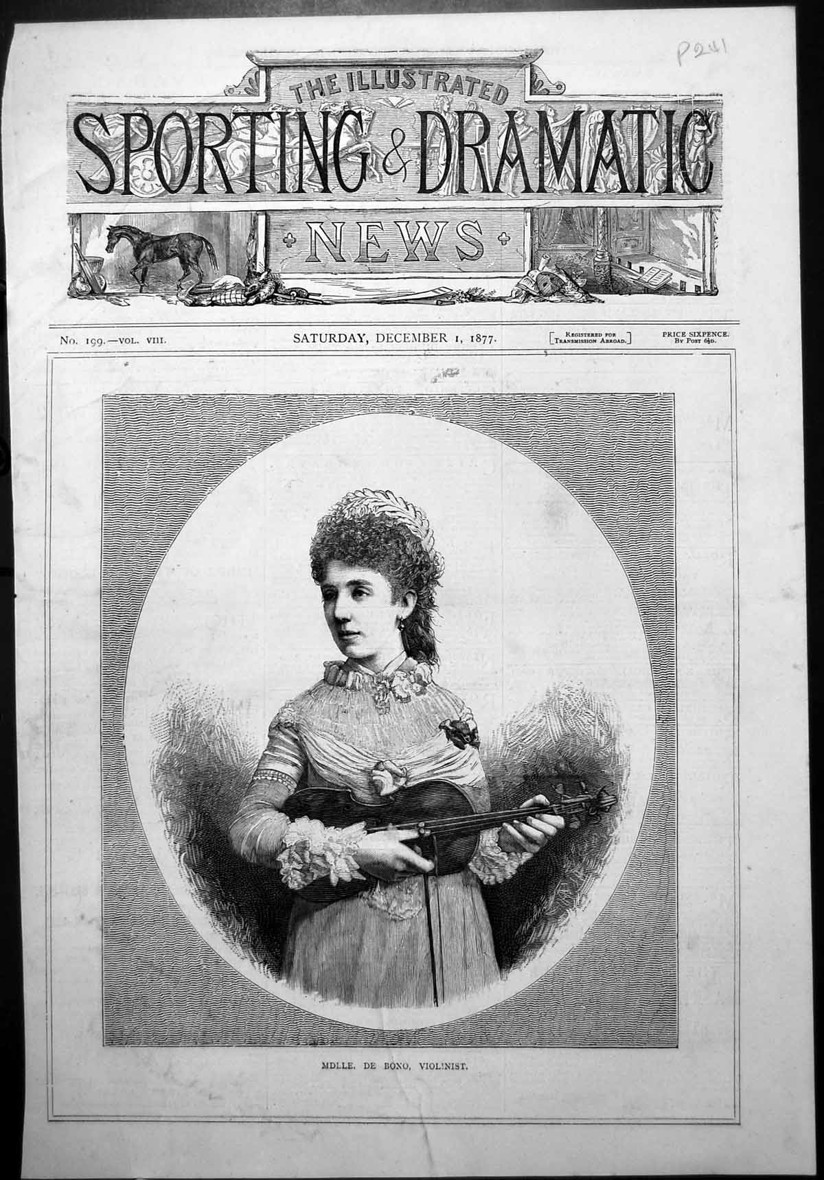 Old Frontispiece Mdlle De Bono Violinist Dress Violin Fancy Cuffs 187 Victorian