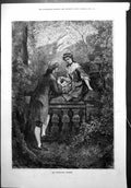 Old Opportune Moment Gentleman Takes Ladies Hand Garden Balcony 1877 Victorian