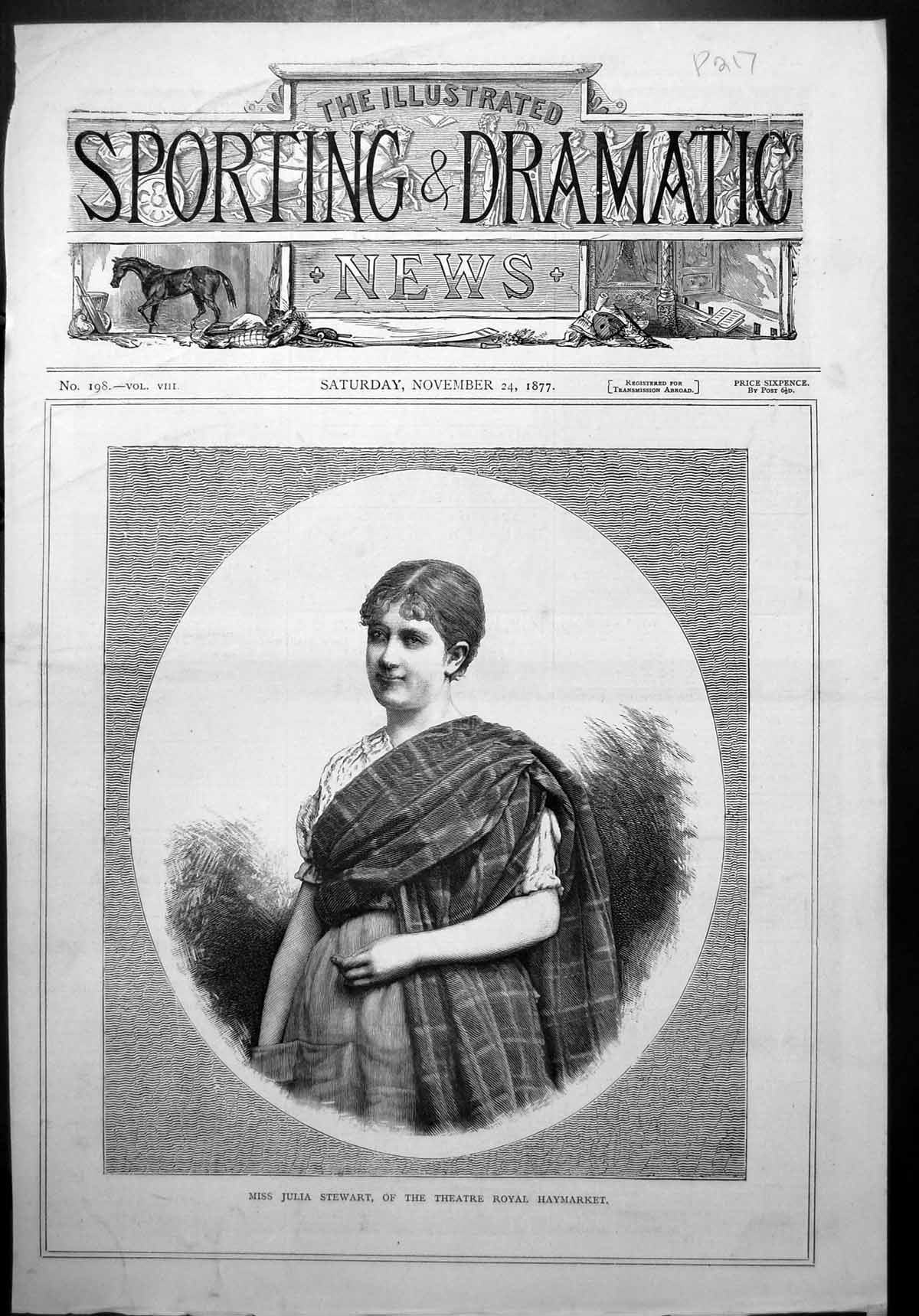 Old Frontispiece Miss Julia Stewart Theatre Royal Haymarket Plaid 187 Victorian