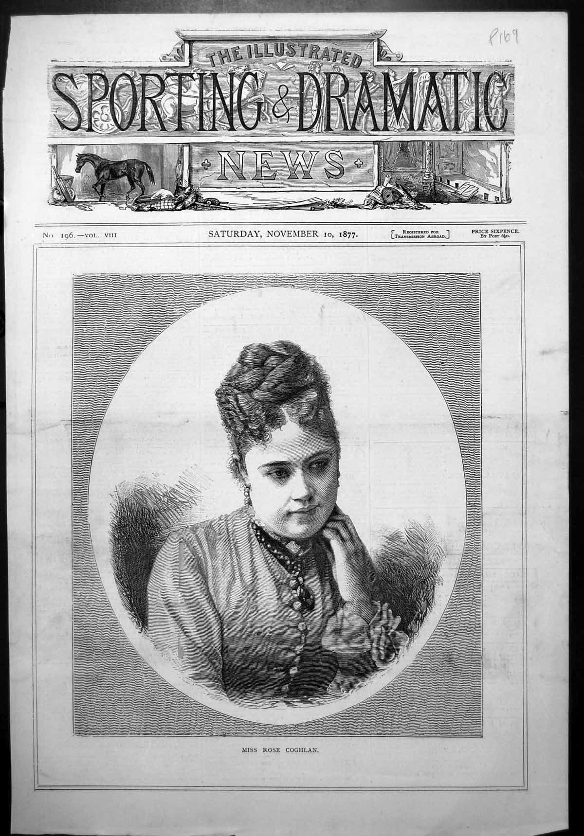 Old Frontispiece Portrait Miss Rose Coghlan High Buttoned Blouse 1877 Victorian