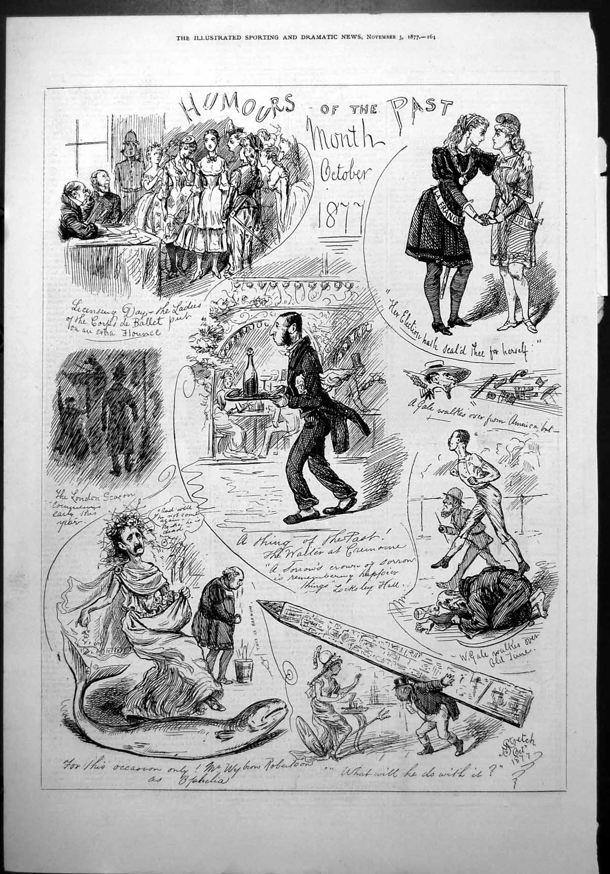 Old Print Humours Past Month October Sketches French Election Waiter 1877 19th