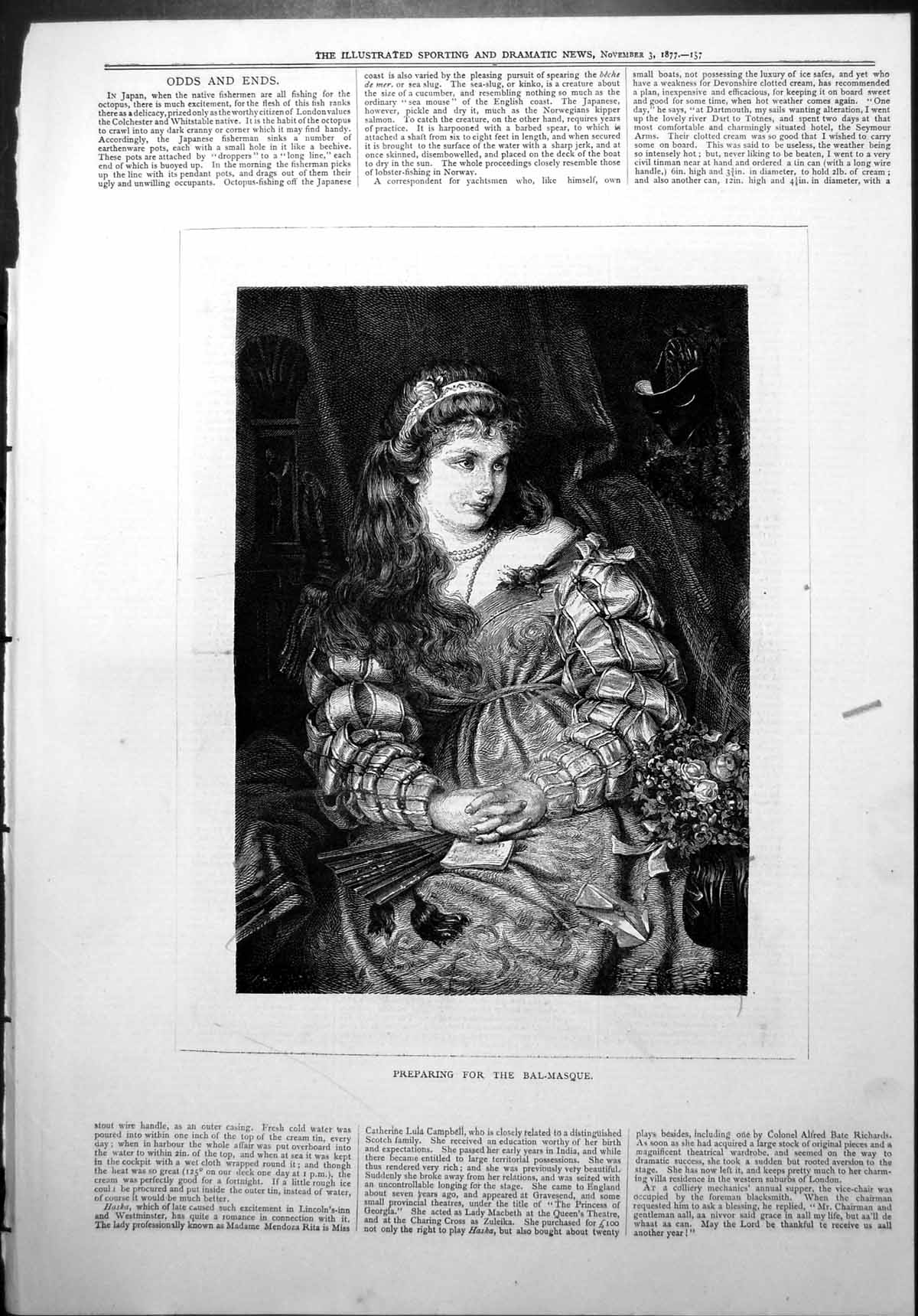 Old Preparing Bal-Masque Masked Ball Woman Elaborate Sleeved Dress 18 Victorian