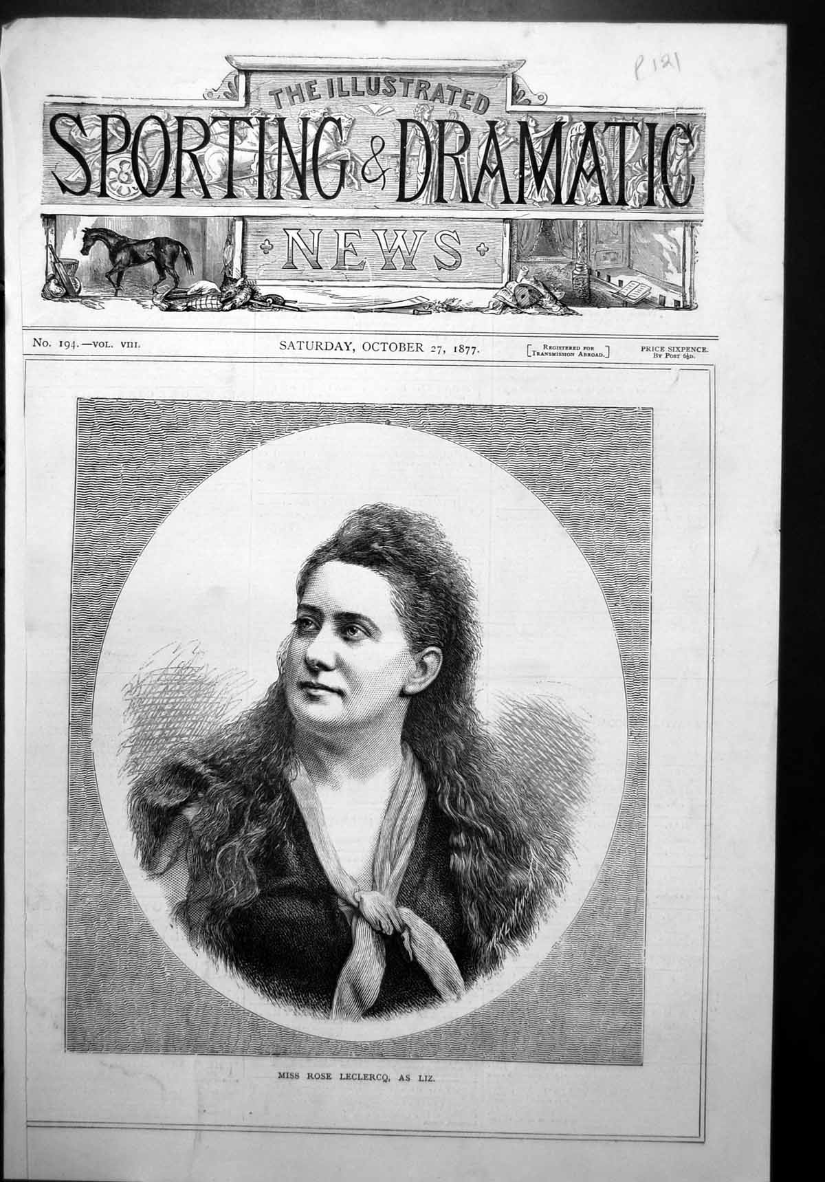 Old Frontispiece Miss Rose Leclercq As Liz Long Hair Scarf Portrait