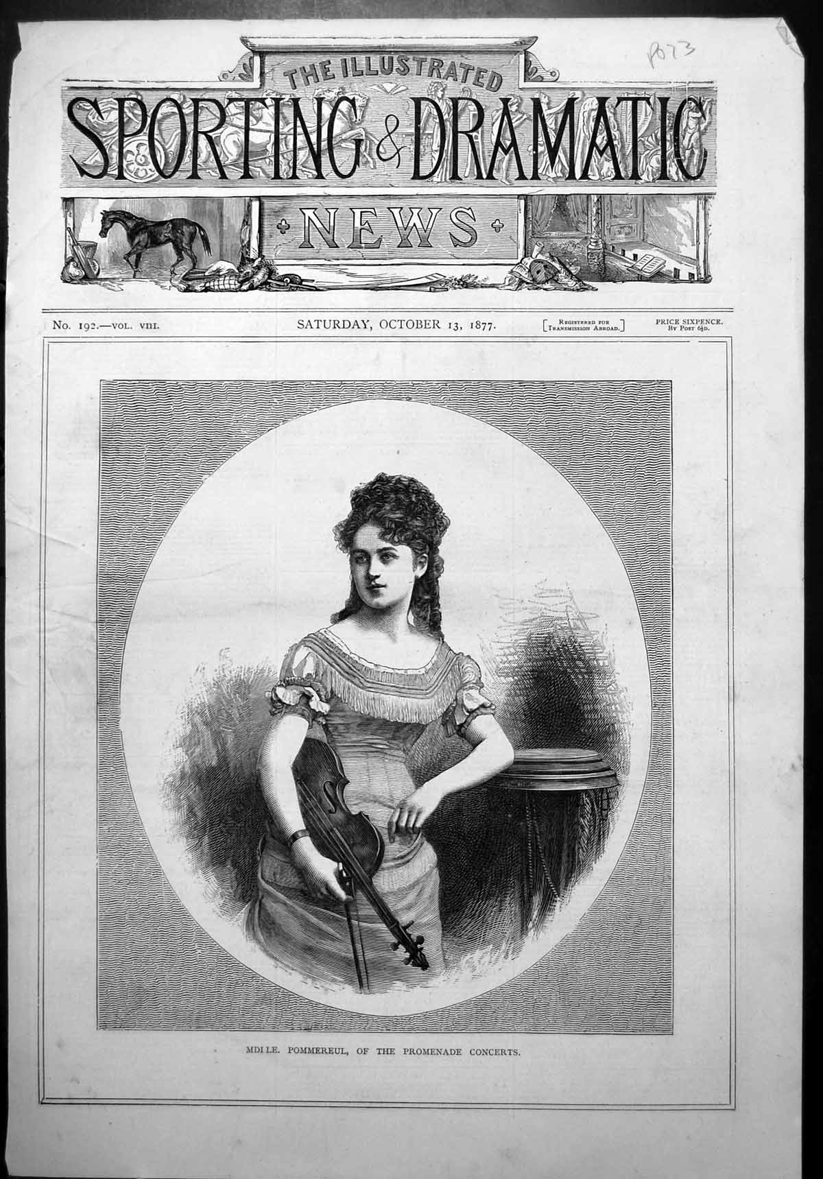 Old Frontispiece Mdlle Pommereul Violinist Fringed Dress Violin 1877 Victorian