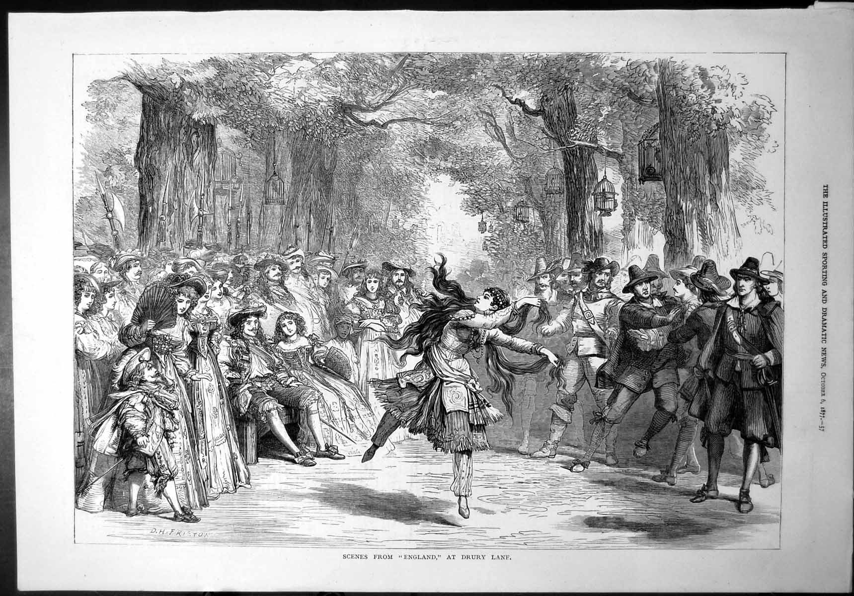 Old Scenes From ?England? Drury Lane Dancer Beads Costumery Fans 1877 Victorian