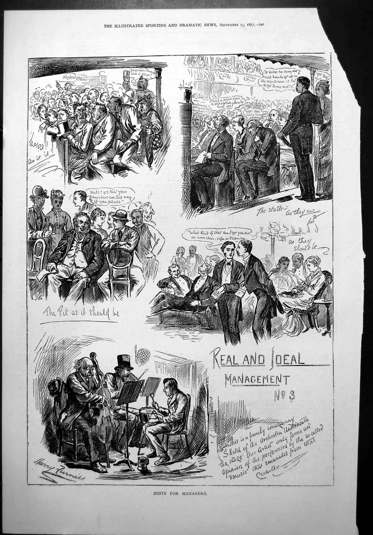 Old Hints For Managers Sketches Harry Furniss Pit Stalls Musicians 18 Victorian