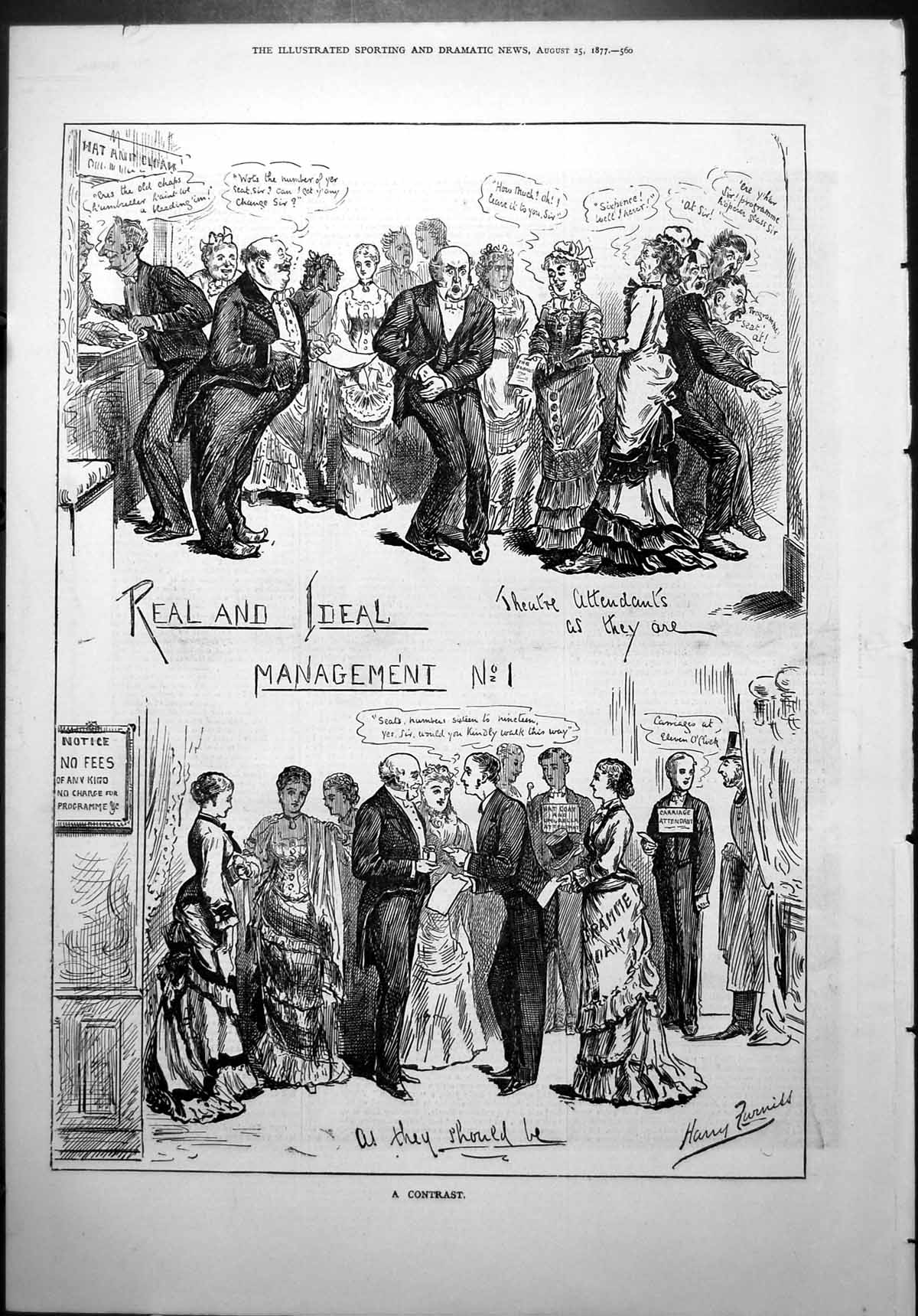 Old Print Real Ideal Management No1. Theatre Attendents Improvements 1877
