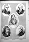 Old Print Famous Dramatists Sheridan Reyns O'Keefe Dibdin Cumberland 187 19th