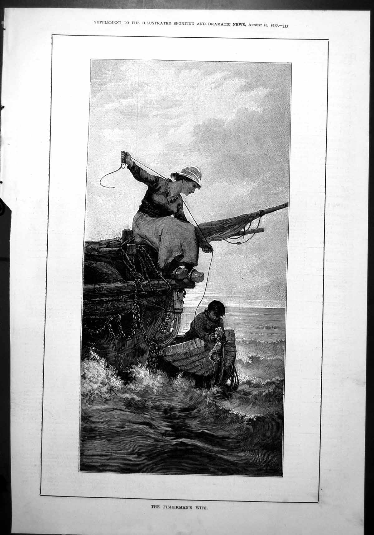 Old Fisherman'S Wife Boat Ropes Rowing Boat Clogs Fish Sail Sea 1877 Victorian
