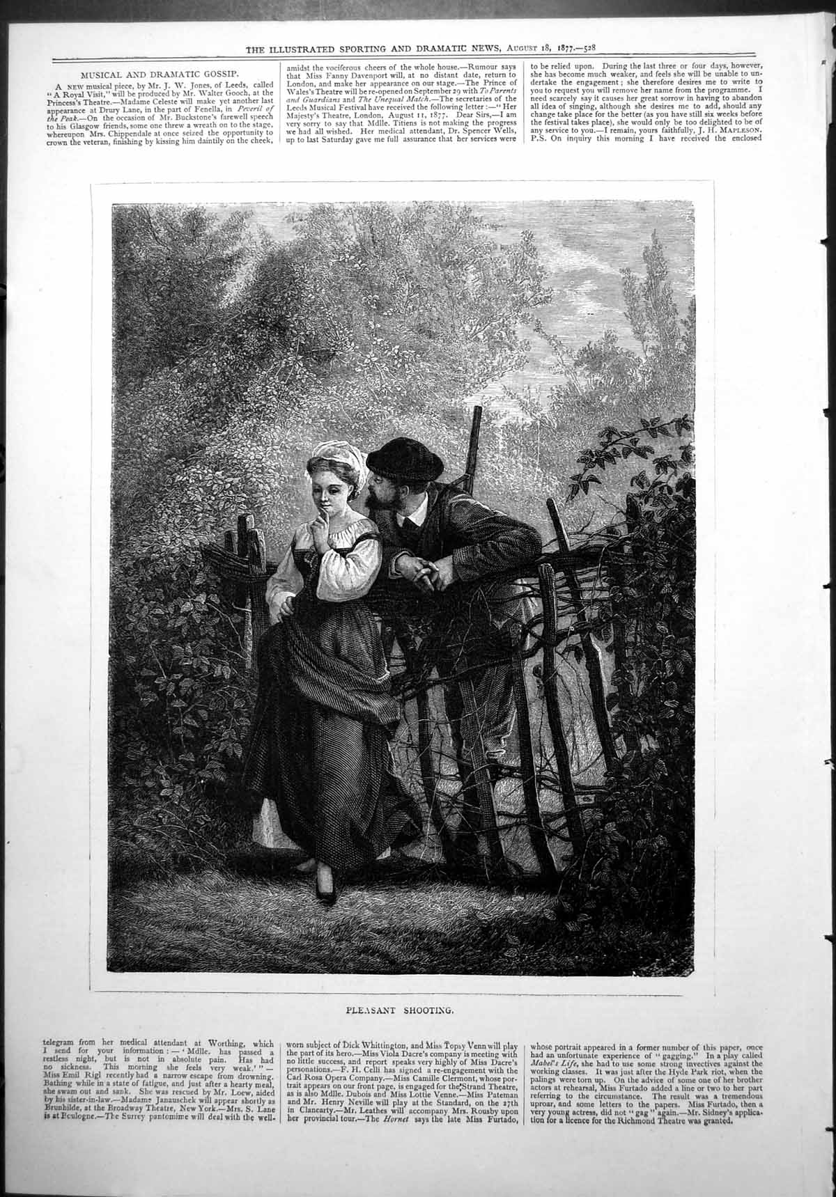 Old Pleasant Shooting Gentleman Hunting Chatting Lady Over Fence 1877 Victorian