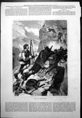 Antique Print Sport Switzerland Hunting Deer Mountainside Rocks Boots 1877 19th