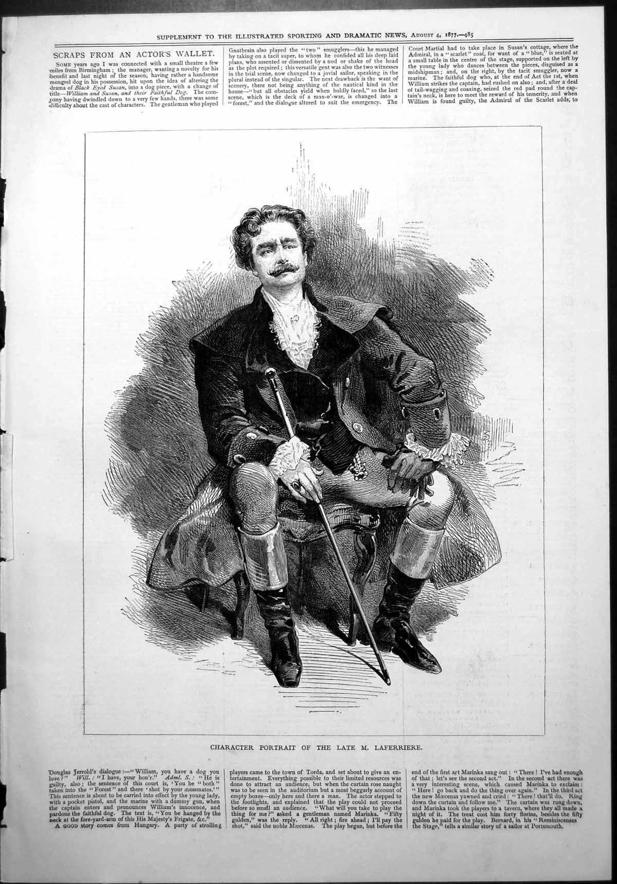 Old Character Portrait Late M. Laferriere Seated Greatcoat Cane 1877 Victorian
